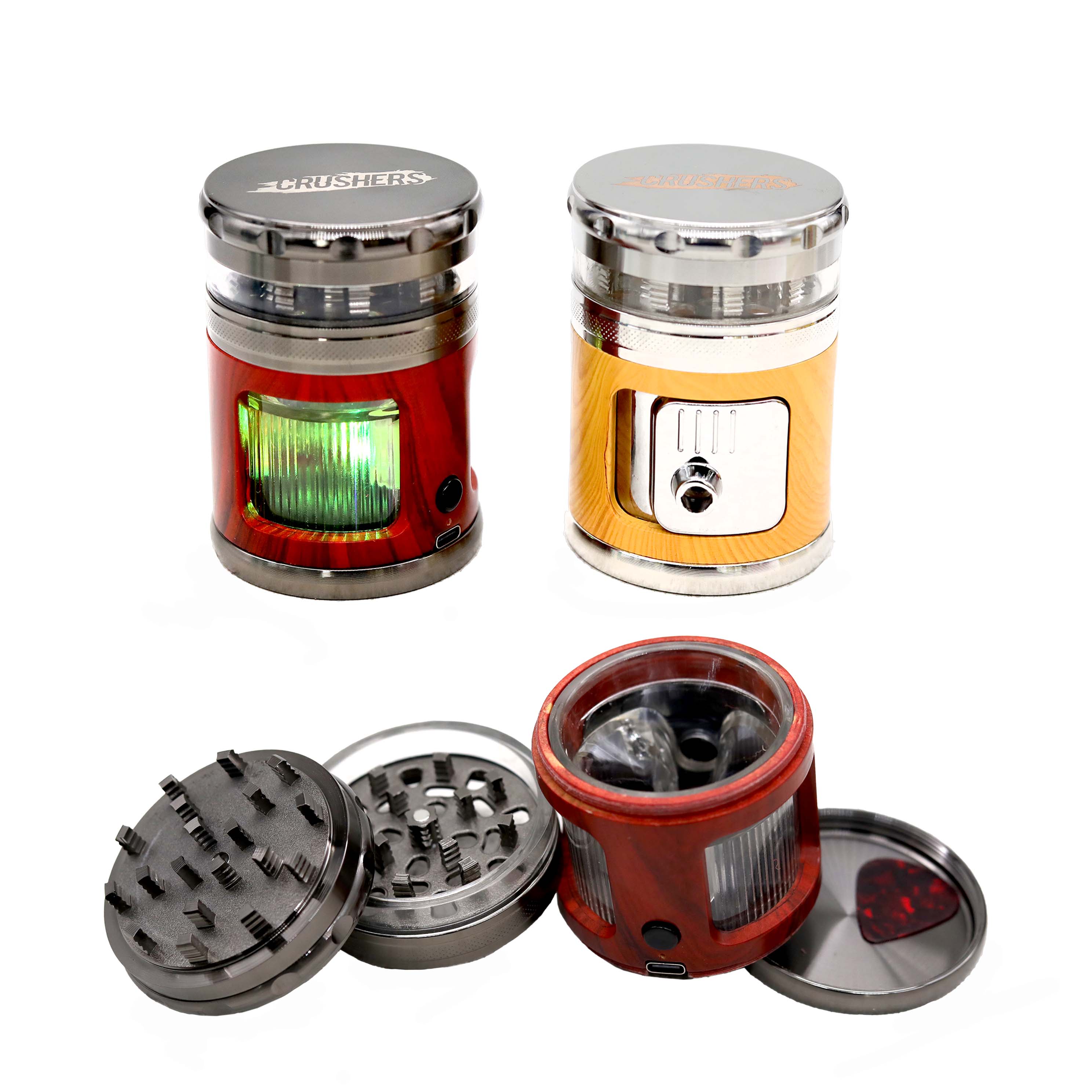 Crushers See Through Wooden Pattern With LED 4 Part Grinder (GR267) | 63mm | Assorted Colors product image